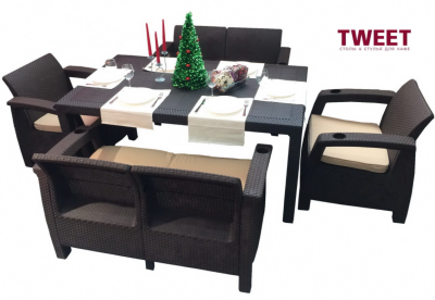 Комплект мебели из 2 кресел, 2 диванов и стола TWEET Family Set, цвет венге Комплект мебели из 2 кресел, 2 диванов и стола TWEET Family Set, цвет венге