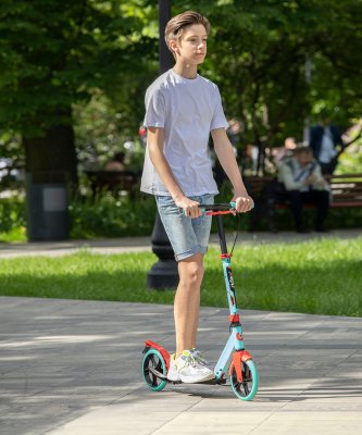 БЕЗ УПАКОВКИ Самокат 2-колесный Rank 200 мм, ручной тормоз, мятный/красный