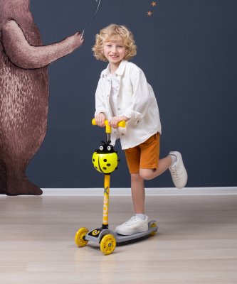 БЕЗ УПАКОВКИ Самокат 3-колесный Loop, 120/70 мм, серый/желтый